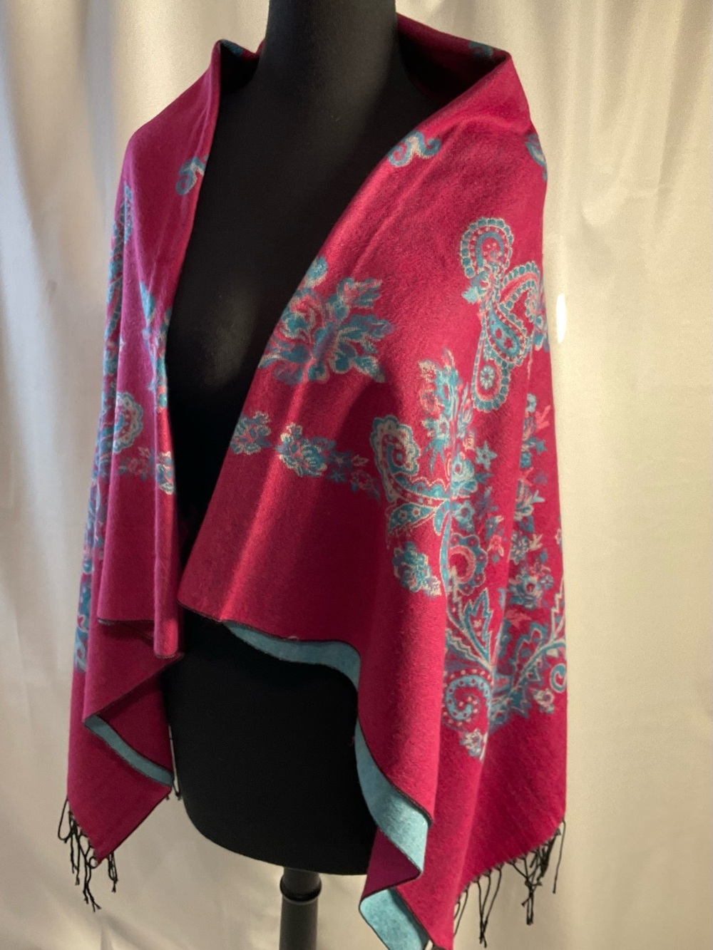 Magenta Paisley Reversible Wrap with Teal Accents - Women's Scarf